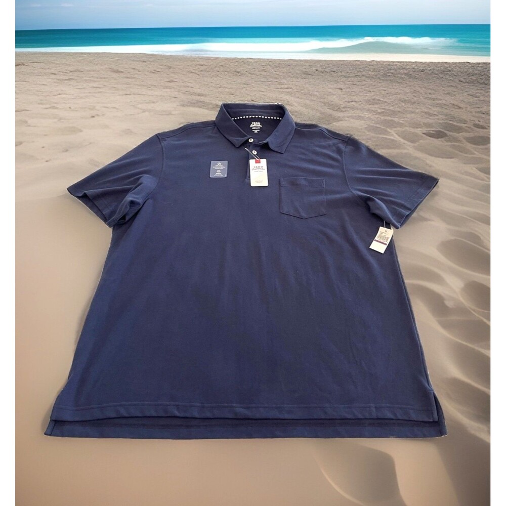 IZOD Saltwater Polo Shirt SS Pocket Blue Golf Relaxed Classics Men's XXL NWT